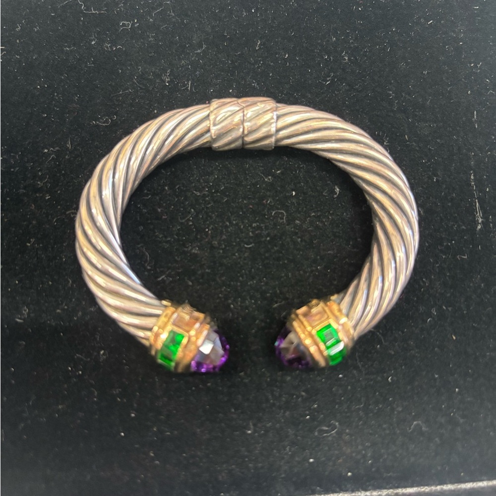 David Yurman Silver Bracelet with Gold, Green, and Purple Accents